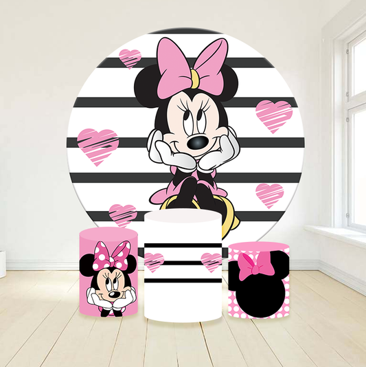 Minnie birthday party decoration round circle backdrop cover plinth cylinder pedestal cloth cover