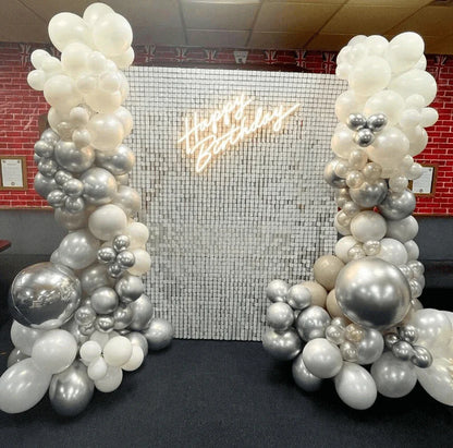 White Sequin Shimmer Backdrop Wall Panels For Birthday Wedding Party Event Decoration