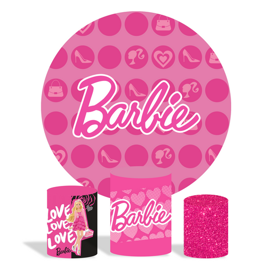 Barbie birthday party decoration round circle backdrop cover plinth cylinder pedestal cloth cover