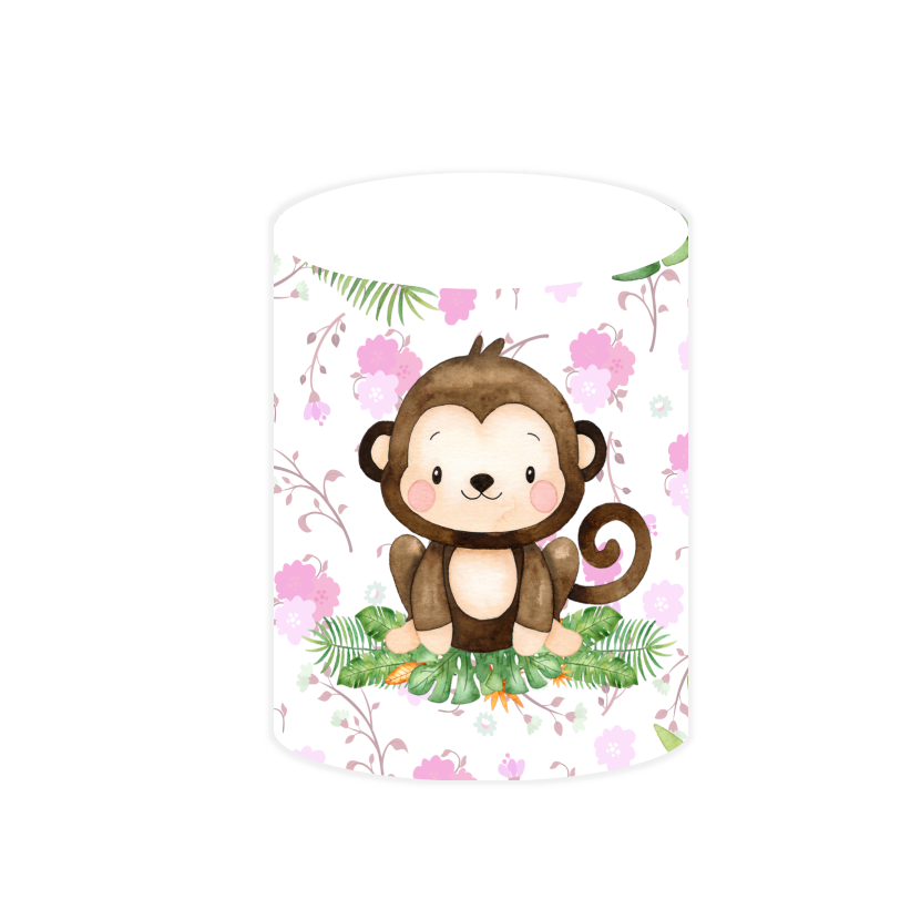 Pink safari animal theme birthday baby shower party decoration round circle backdrop cover plinth cylinder pedestal cover