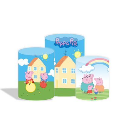 Peppa Pig theme birthday party decoration round circle backdrop cover plinth cylinder pedestal cover