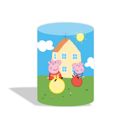 Peppa Pig theme birthday party decoration round circle backdrop cover plinth cylinder pedestal cover