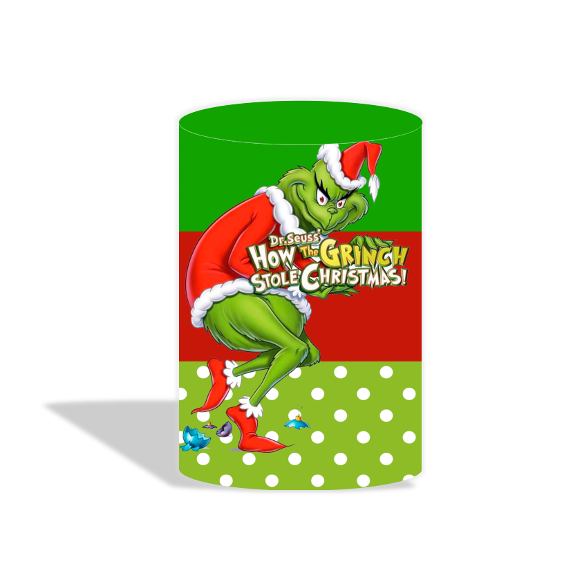 Grinch theme birthday party decoration round circle backdrop cover plinth cylinder pedestal cover