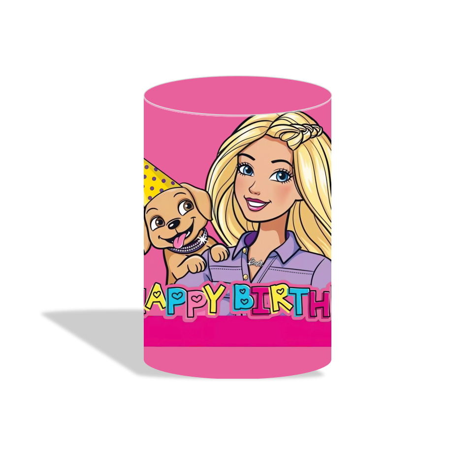 Barbie doll happy birthday party decoration round circle backdrop cover plinth cylinder pedestal cloth cover