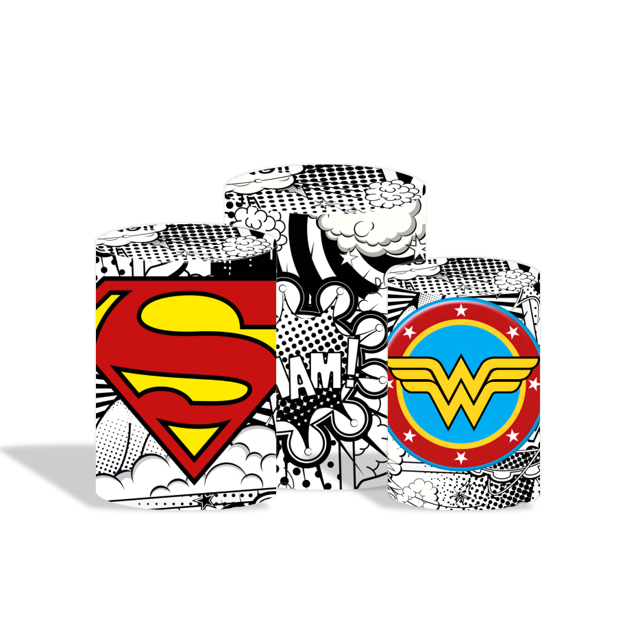 DC comic superhero superman wonder woman birthday party decoration round circle backdrop cover plinth cylinder pedestal cover