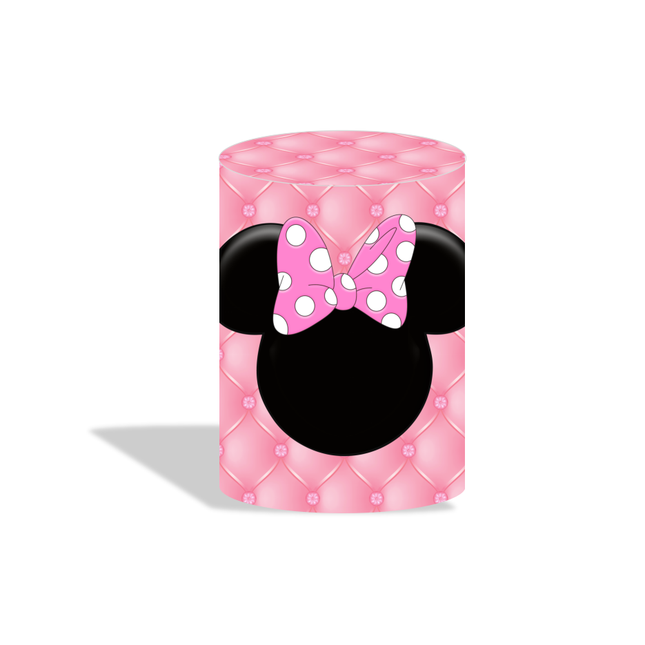 Pink Minnie birthday party decoration round circle backdrop cover plinth cylinder pedestal cover