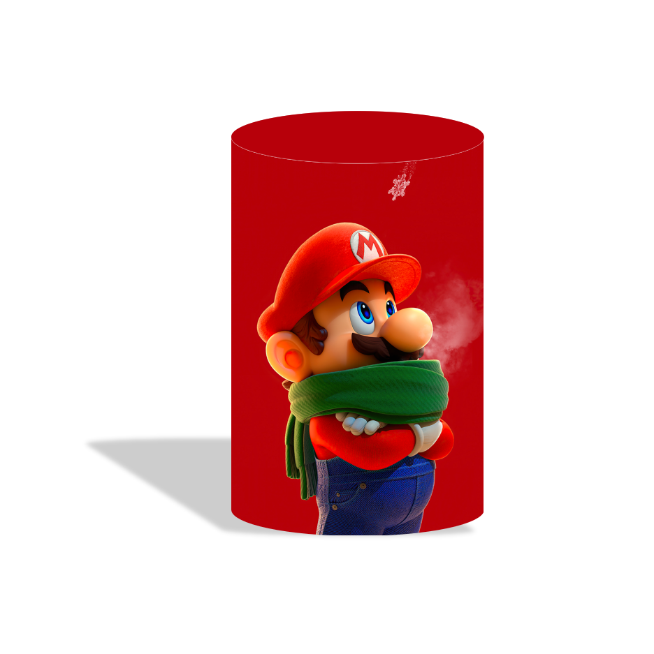 Mario birthday party decoration round circle backdrop cover plinth cylinder pedestal cover