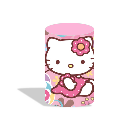 Hello kitty theme happy birthday party decoration round circle backdrop cover plinth cylinder pedestal cover