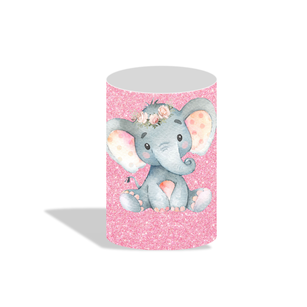 Flora baby elephant birthday baby shower party decoration round circle backdrop cover plinth cylinder pedestal cloth cover