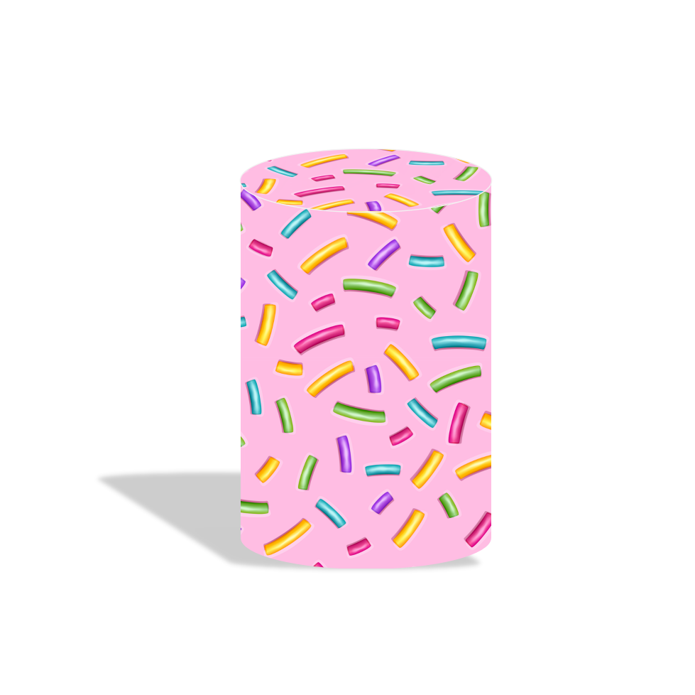 Sprinkle donut candy birthday baby shower party decoration round circle backdrop cover plinth cylinder pedestal cover