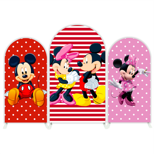 Pink Minnie Mickey Birthday Party Arch Backdrop Wall Cloth Cover