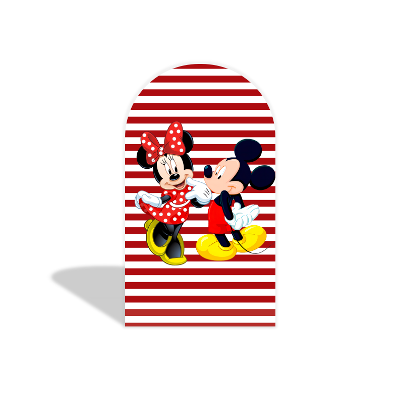 Red stripes mickey and minnie arch  Birthday Party Arch Backdrop Wall Cloth Cover