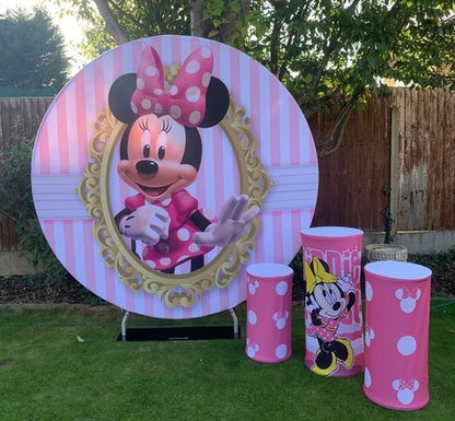 Custom birthday party decoration round circle backdrop cover plinth cylinder pedestal cloth cover