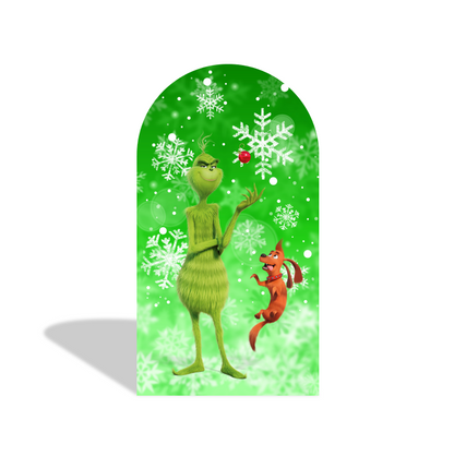 Grinch Cartoon Happy Birthday Party Arch Backdrop Wall Cloth Cover