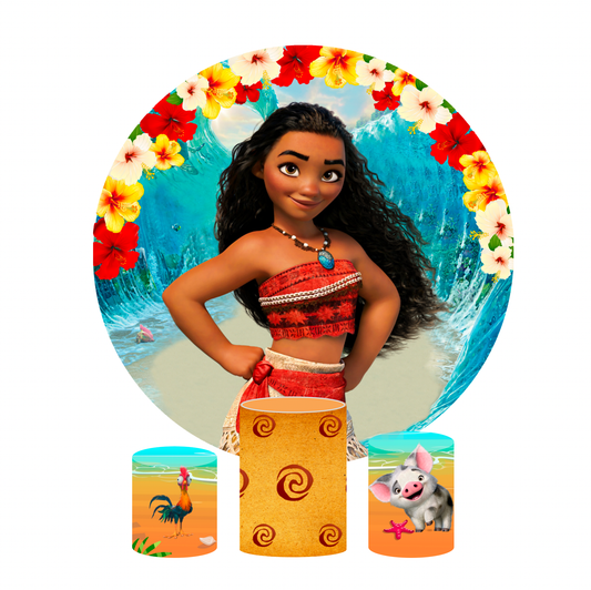Moana theme birthday party decoration round circle backdrop cover plinth cylinder pedestal cloth cover