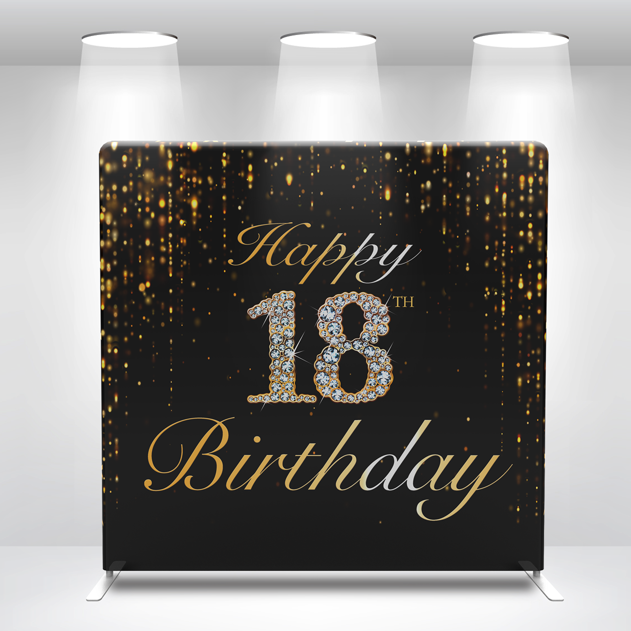 Happy 18th Birthday Pillow Case Photo Booth Straight Backdrop Wall Cover With Stand