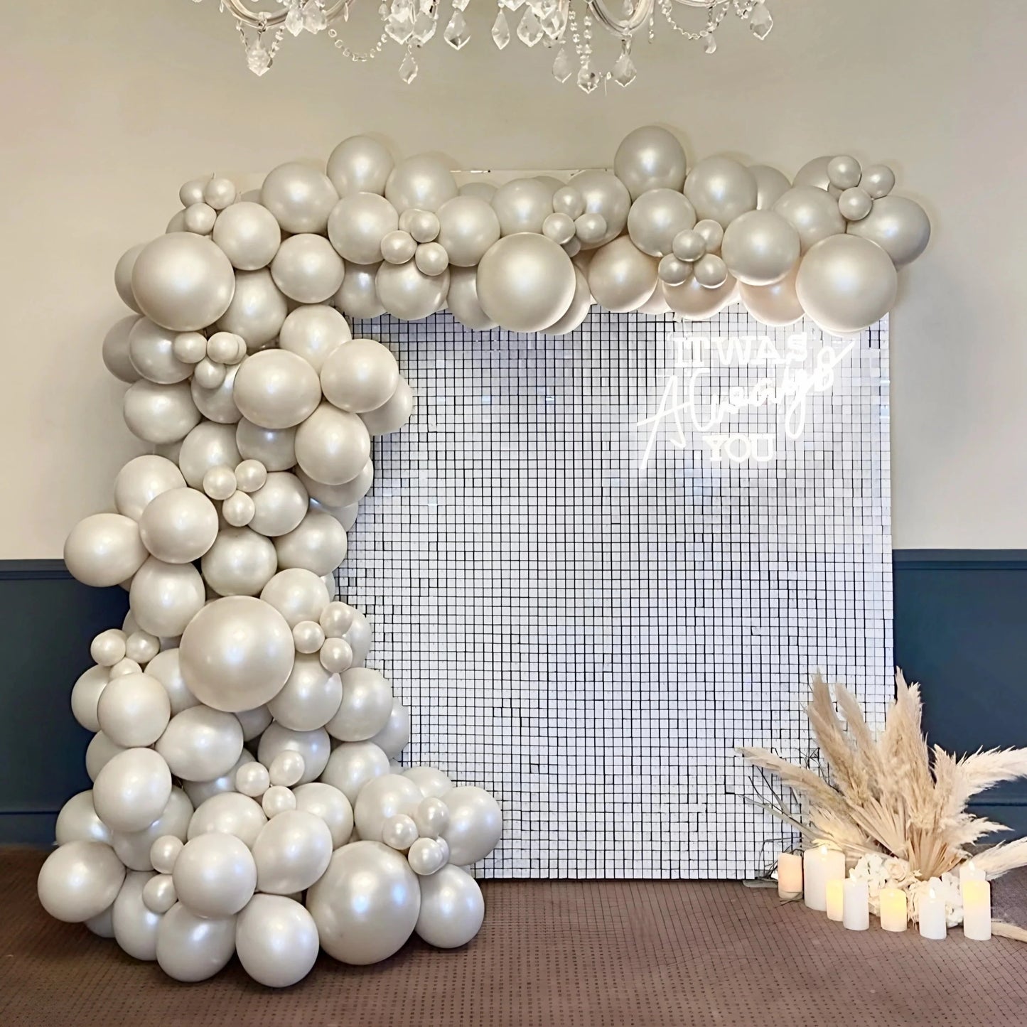 White Sequin Shimmer Backdrop Wall Panels For Birthday Wedding Party Event Decoration