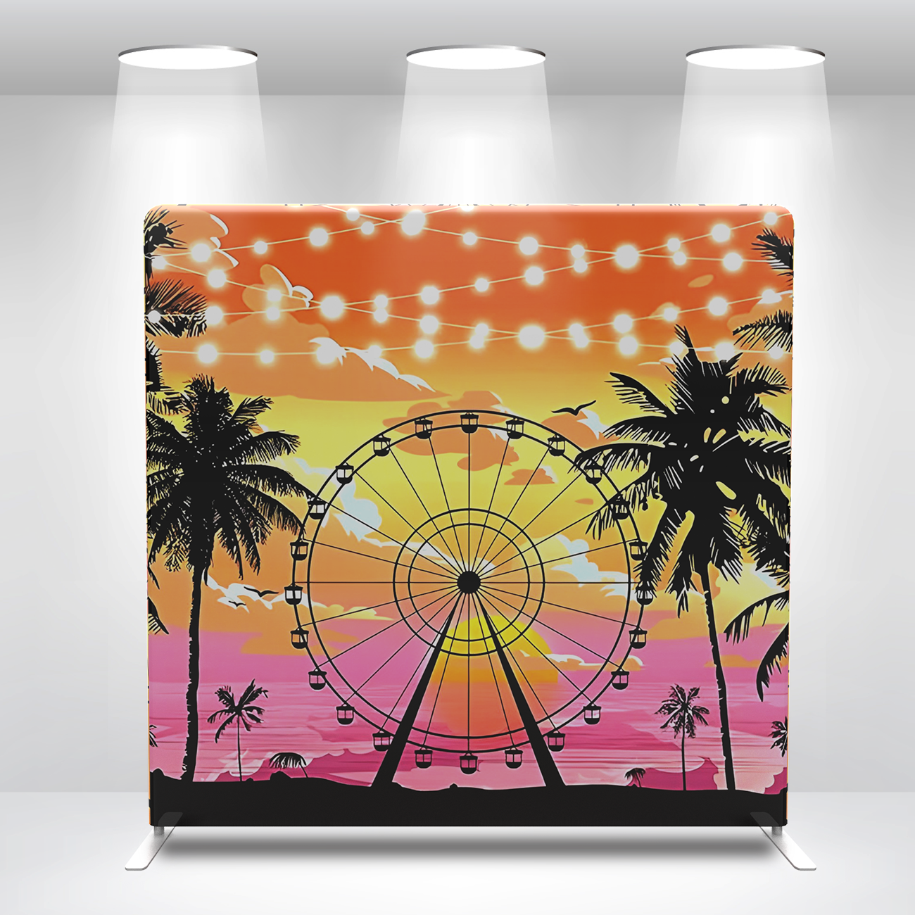 Sunset Seaside Ferris Wheel Pillow Case Photo Booth Straight Backdrop Wall Cover With Stand For Birthday Party Photography Photo Shoot Studio Prop