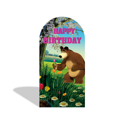 Masha And The Bear Happy Birthday Party Arch Backdrop Wall Cloth Cover