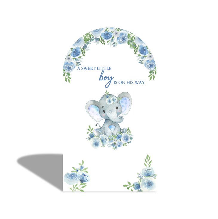 Blue Polka Dot Stripe Elephant Flora Arch Backdrop Wall Cloth Cover For Birthday Baby Shower Gender Reveal Party