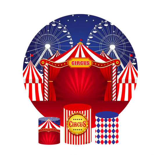 Circus theme round circle backdrop cover plinth cylinder pedestal cloth cover for birthday party decoration