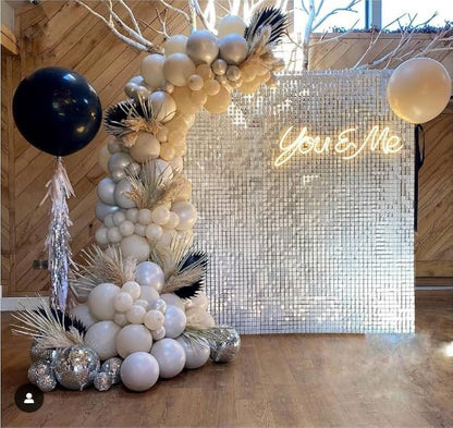 White Sequin Shimmer Backdrop Wall Panels For Birthday Wedding Party Event Decoration