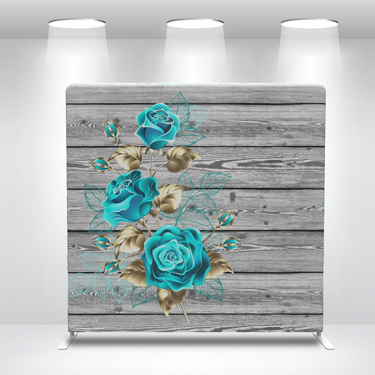 Wood With Blue Rose Pillow Case Photo Booth Straight Backdrop Wall Cloth Cover With Stand For Birthday Wedding Baby Shower Party