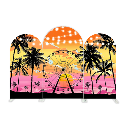 Sandbeach Sunset Palm Party Arch Backdrop Wall Cloth  Cover