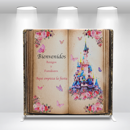 Princess Castle Story Book Pillow Case Photo Booth Backdrop Wall Cloth Cover With Stand For Birthday Baby Shower Party