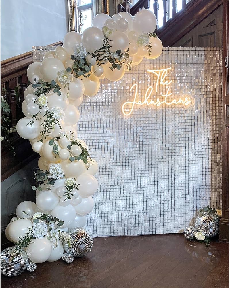 White Sequin Shimmer Backdrop Wall Panels For Birthday Wedding Party Event Decoration