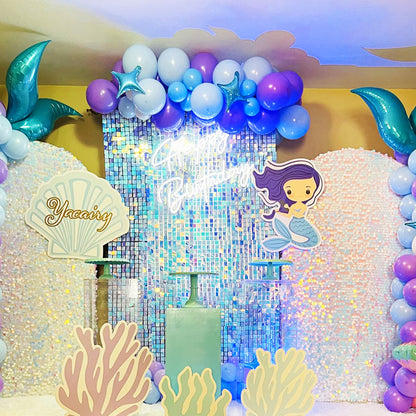 Iridescent Rainbow Blue Sequin Shimmer Backdrop Wall Panels For Birthday Wedding Party Event Decoration