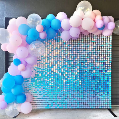 Iridescent Rainbow Blue Sequin Shimmer Backdrop Wall Panels For Birthday Wedding Party Event Decoration