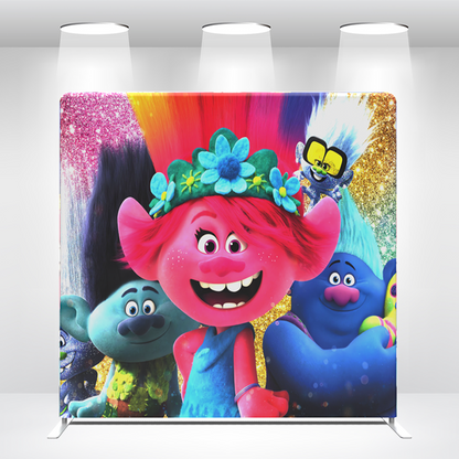 Trolls  Straight Backdrop Wall Cover With Stand For Birthday Party Photography Photo Shoot Studio Props