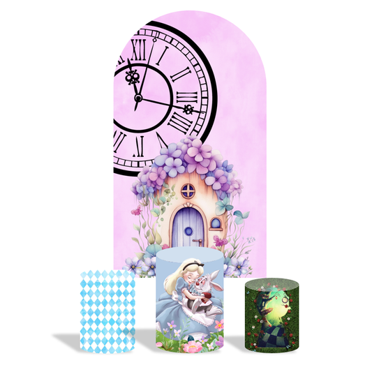 Alice birthday party decoration arch backdrop cover plinth cylinder pedestal cover