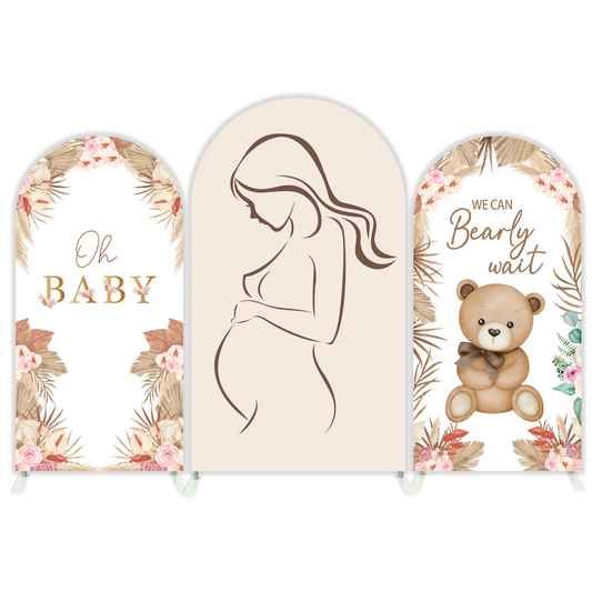 Boho Teddy Bear Pregnancy Mather Baby Shower Party Arch Backdrop Wall Cloth  Cover