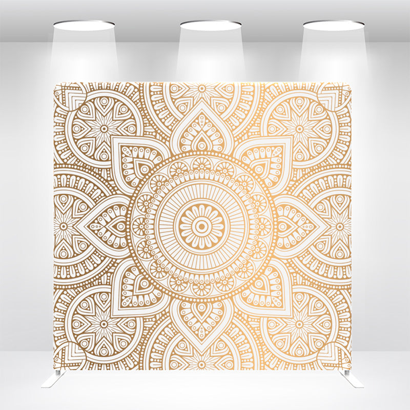 Gold Mandala Pattern Tension Fabric Backdrop Wall Cover With Stand For Birthday Party Photography Photo Shoot Studio Props