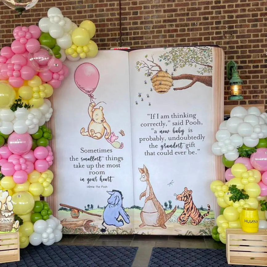 Winnie The Pooh  Pillow Case Photo Booth Straight Backdrop Wall Cover With Stand For Birthday Party Photography Photo Shoot Studio Props