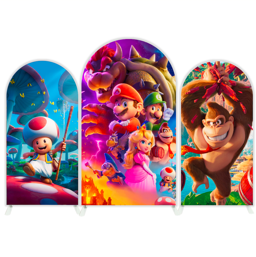 Supper Mario Cartoon Movie Happy Birthday Party Arch Backdrop Wall Cloth Cover