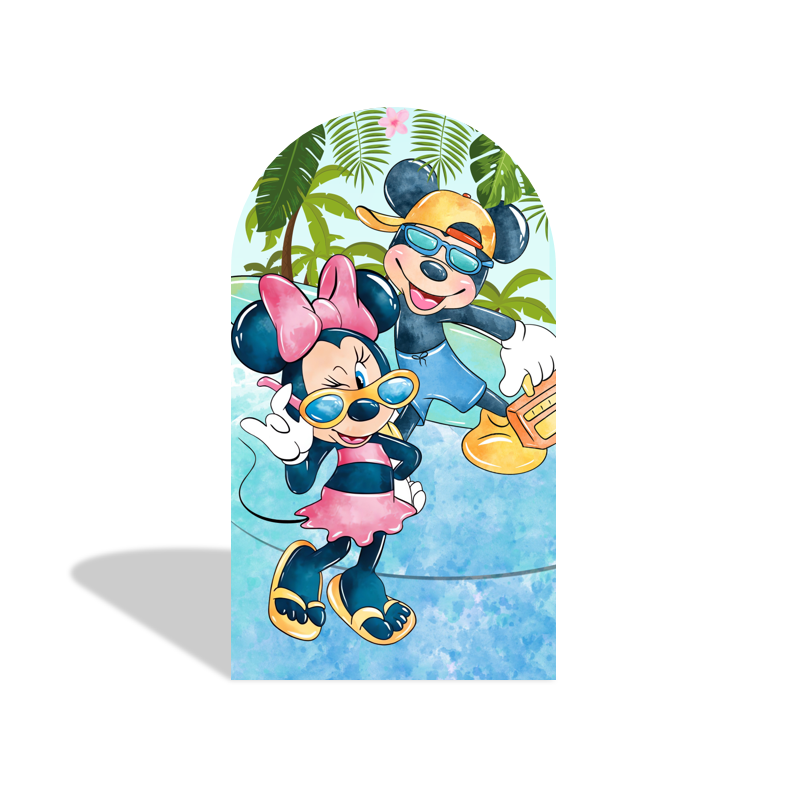 Minnie &Mickey beach Birthday Party Arch Backdrop Wall Cloth Cover