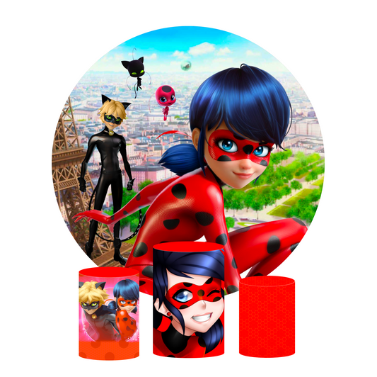 Miraculous ladybug and cat noir birthday party decoration round circle backdrop cover plinth cylinder pedestal cloth cover
