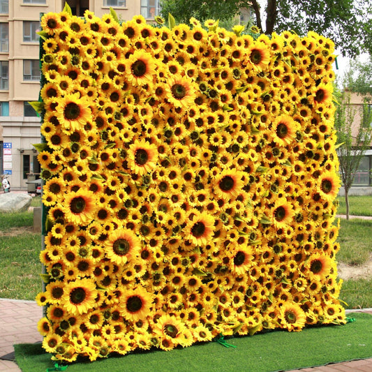 Rolling Up Cloth Curtain Silk Sun Flower Wall For Birthday Wedding Backdrop Decoration Outdoor Event Party Decor Props