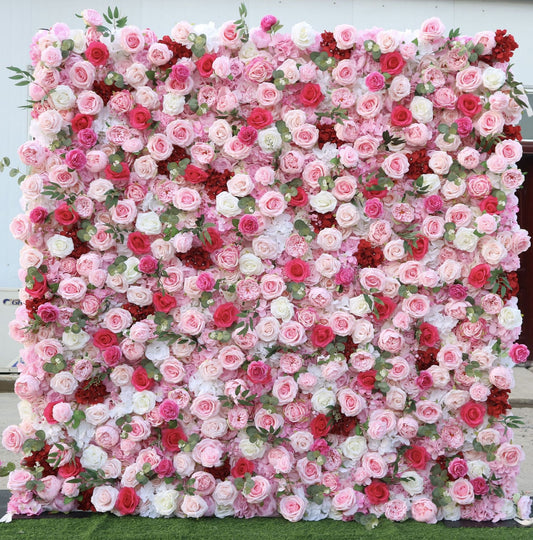 Handmade Artificial Rolling Up Curtain Fabric Silk Flower Wall For Birthday Wedding Backdrop Decor Party Stage Layout