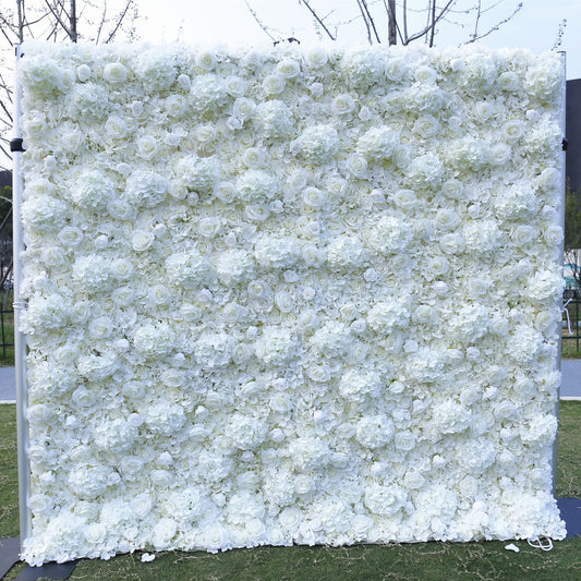 Rolling Up Curtain White Rose Flower Wall Wedding Backdrop Decoration Outdoor Event Party Decor Props