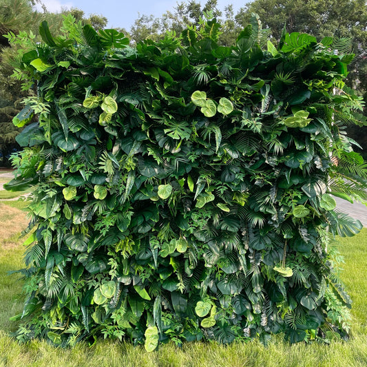Handmade Tropical Green Palm Artificial Cloth Curtain Silk Flower Wall Wedding Backdrop Decoration Outdoor Event Party Decor Props