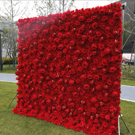 Cloth Curtain Silk Red Rose Flower Wall For Birthday Wedding Backdrop Decoration Outdoor Event Party Decor Props