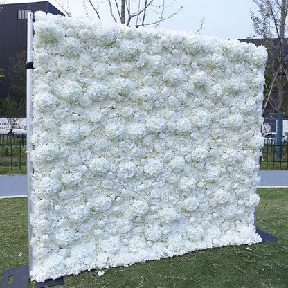 Rolling Up Curtain White Rose Flower Wall Wedding Backdrop Decoration Outdoor Event Party Decor Props