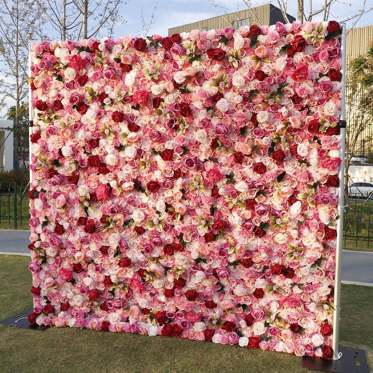 Handmade Artificial Rolling Up Cloth Curtain Silk Flower Wall For Birthday Wedding Backdrop Decoration Outdoor Event Party Decor Props