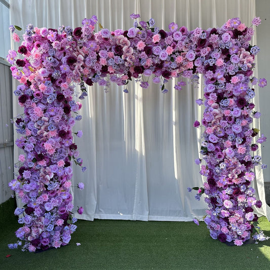 Handmade Artificial Cloth Curtain Purple Silk Flower Wall Arch Wedding Backdrop Decoration Outdoor Event Party Decor Props