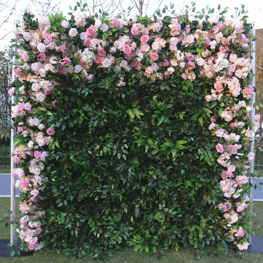 Handmade Artificial Fabric Rolling Up Curtain Flower Wall Backdrop For Birthday Wedding Decor