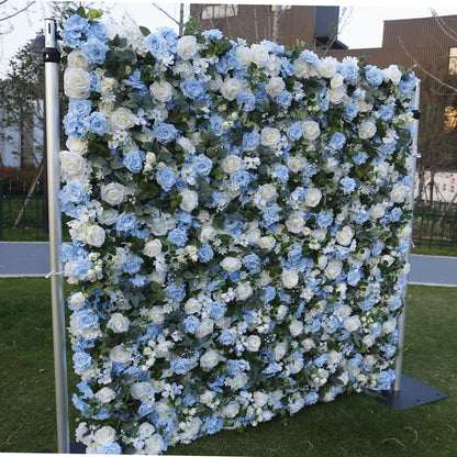 Rolling Up Cloth Curtain Silk Flower Wall For Birthday Wedding Backdrop Decoration Outdoor Event Party Decor Props